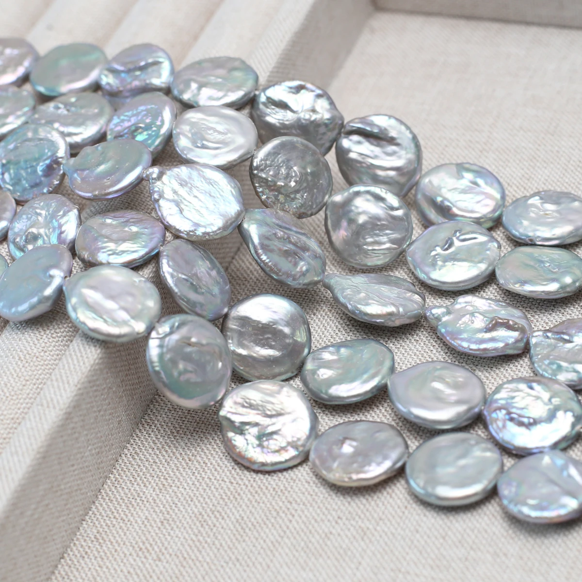 

15mm Button-Shaped Irradiated Gray Natural Freshwater Pearl Semi-Finished Beads for Jewelry Making DIY Necklace Accessories 36cm