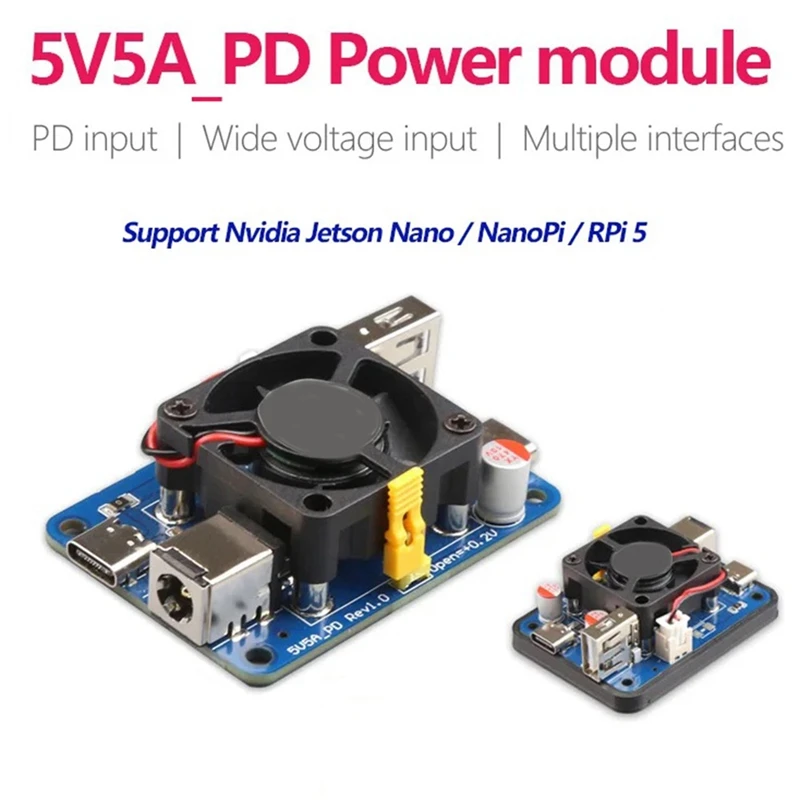 Módulo de alimentación PD de 5V y 5A para Raspberry Pi5, USB-C y USB-A, módulo de alimentación de puerto dual, compatible con entrada USB-C PD o DC5.5