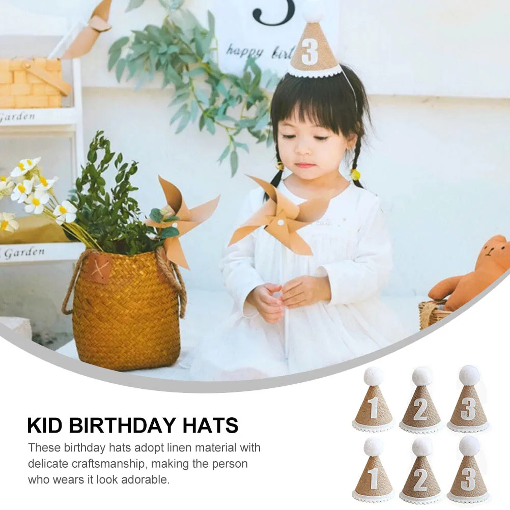 

6pcs Birthday Hats Birthday Caps Comfortable Khaki Conical Caps Decorative Kids Party Photo Prop Unique Design
