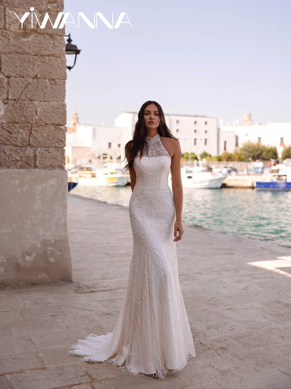 New Arrival Luxury Beaded Wedding Dress Styliah Halter Backless Bridal Gown Customized Stunning Mermaid Long Dresses For Bride