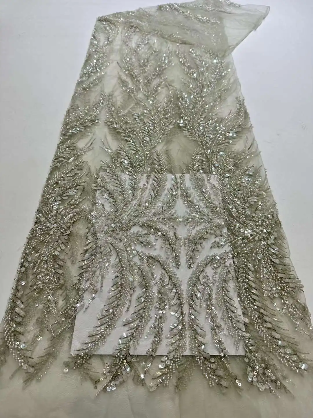 

New 3D Sequins Embroidery French Mesh ,Beaded African Nigeria Fabric Lace ,Ladies's Dress ,Bride Dress ,Color Customization