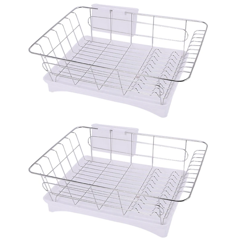 

Stainless Steel Dish Drainer Drying Rack With 6-Piece Set Removable Rust Proof Utensil Holde White