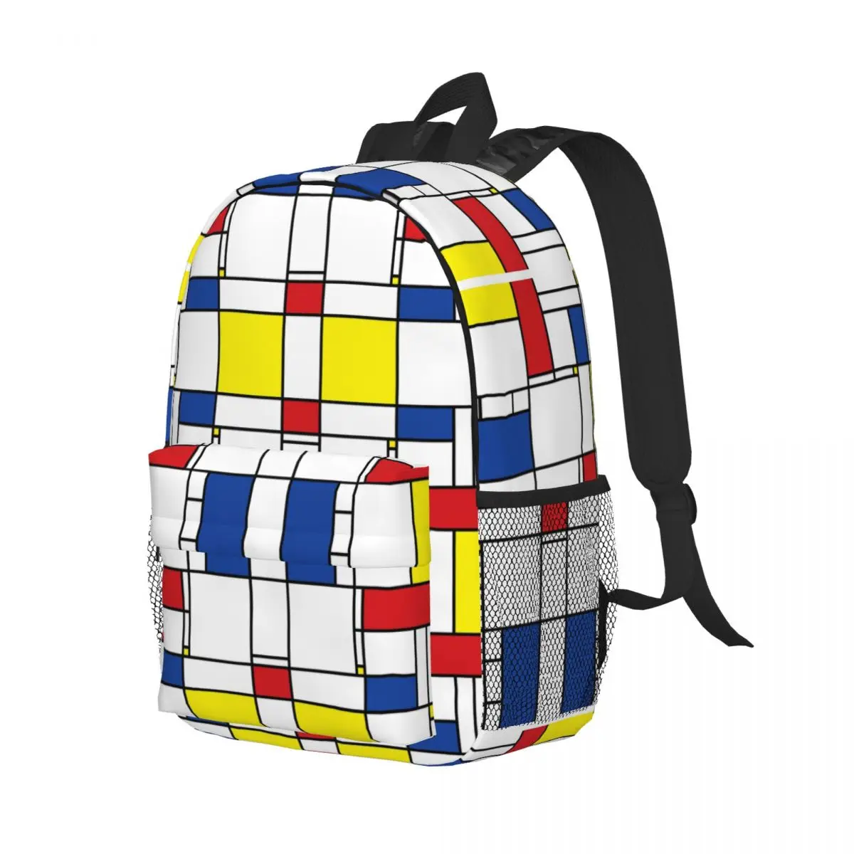 Mondrian Minimalist De Stijl Modern Art I.I Fatfatin Backpacks Boys Girls Bookbag Students School Bags Rucksack Shoulder Bag