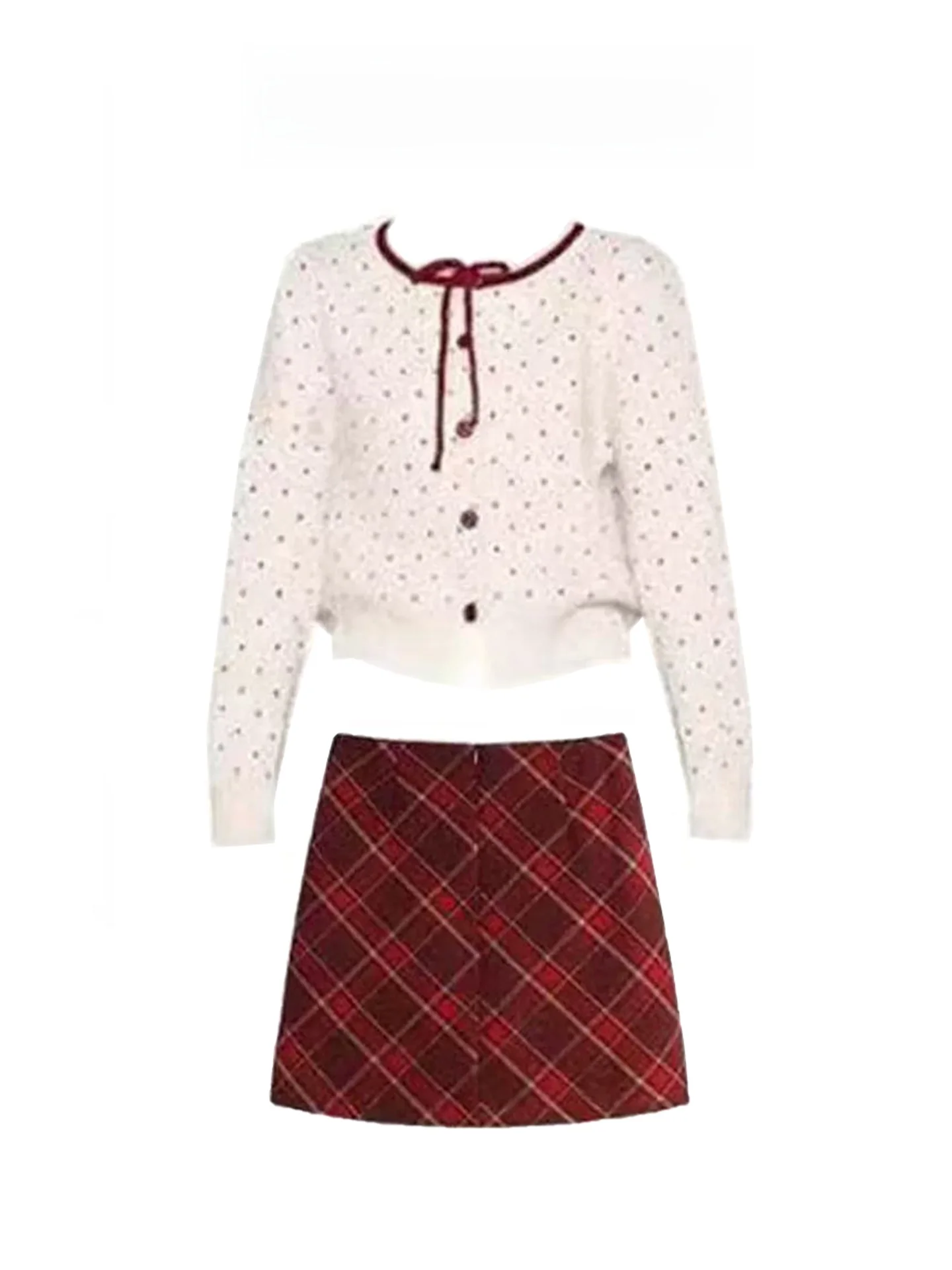 

Christmas New Year Red Sweater Skirt Set Women's Fashion College Style Winter Warm Thickened Winter Outfit Two-Piece Suit
