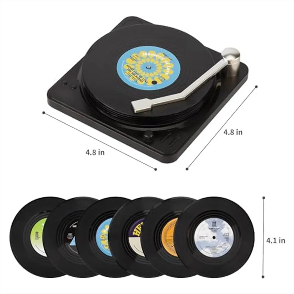 A56K  Drink Coasters Set of 6 Vintage CD Coasters Vinyl Records for Music Lovers, Housewarming Hostess Gifts Style 2