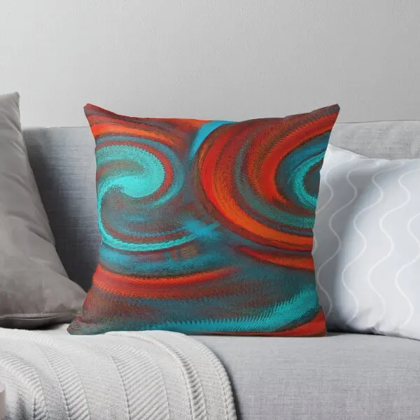 Teal Orange Swirl Modern Abstract Design  Printing Throw Pillow Cover Waist Comfort Hotel Throw Pillows not include One Side