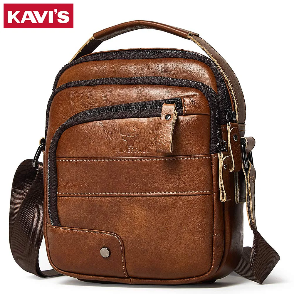 KAVIS Luxury Brand 100% Genuine Leather Men Messenger High Quality Cowhide Messenger Bags Male Handbag