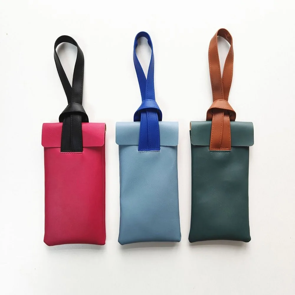 Новый чехол для хранения очков из искусственной кожи, защитная сумка для солнцезащитных очков с цветными блоками, подвесной чехол для очков с браслетом