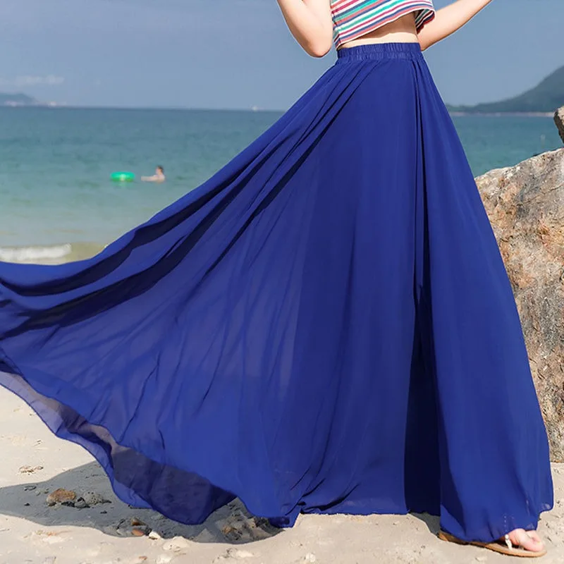 2026 3 Layer Chiffon Midi Skirt Women High Waist A-Line Flowy Dance Casual New