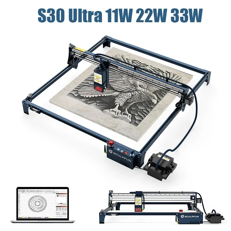 

SCULPFUN S30 Ultra 33W /22W/11W Engraving machine Automatic Air-assist System Replaceable Lens 600x600mm Engraving Area