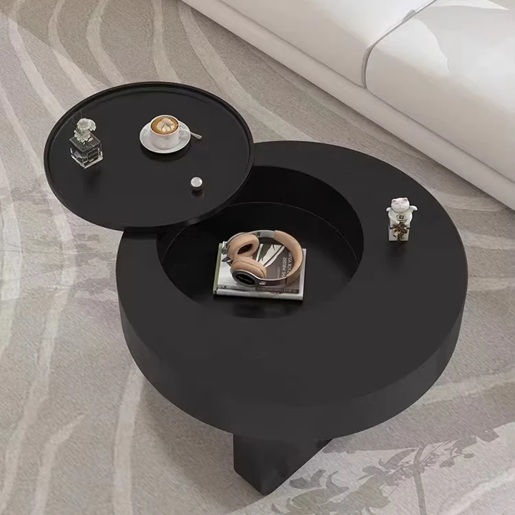 

！@High-End Movable & Rotating Home Coffee Table Black Luxury Light Enhances Small Living Room Feel