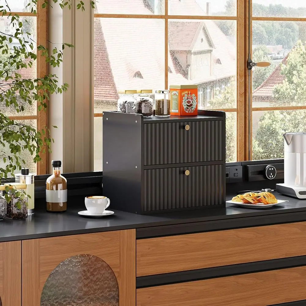 صندوق خبز كبير من الخيزران ذو طابقين - منظم تخزين سطح المطبخ على طراز المزرعة الريفية باللون الأسود #3