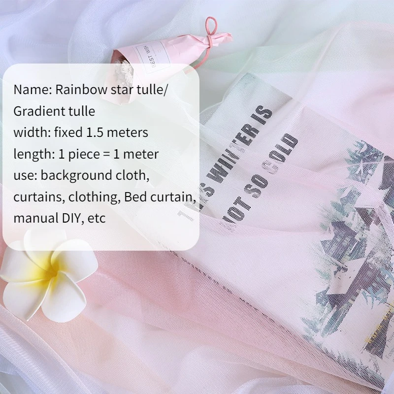 Star Moon Sequin Tulle Fabric Per Meter for Curtain Clothes Wedding Decoration Diy Sewing Gauze Cloth Gradient Plain Soft Pink
