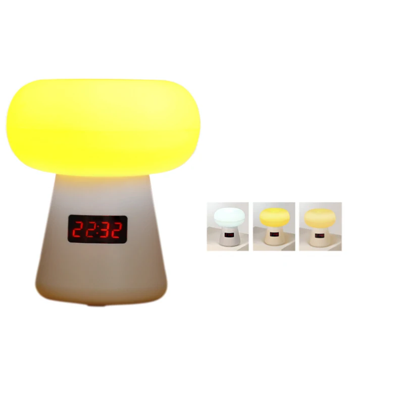 1800mAh LED Night Light with Clock Mushroom Shape Desktop Bedside Lamp Lighting Children's Birthday Christmas Gift Atmosphere