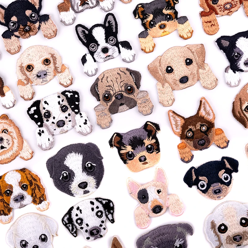 Diversi stili di cani divertenti teste ricamo Patch abbigliamento per bambini distintivi per animali decorazione borsa fai da te Jeans accessori per