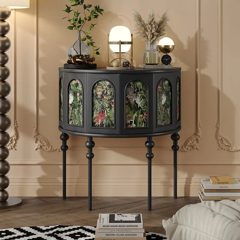 mall apartment American semi-round cabinet foyer decorative partition cabinet antique solid wood dining side cabinet