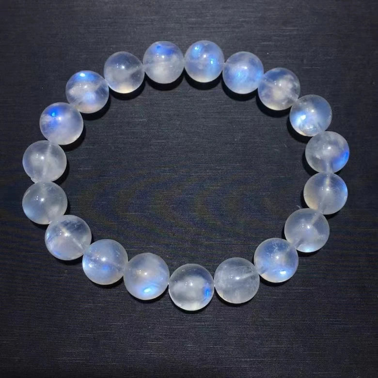 Natural Moonstone Blue Light Clear Round Beads Bracelet 10.5mm Women Jewelry Moonstone Beads AAAAA