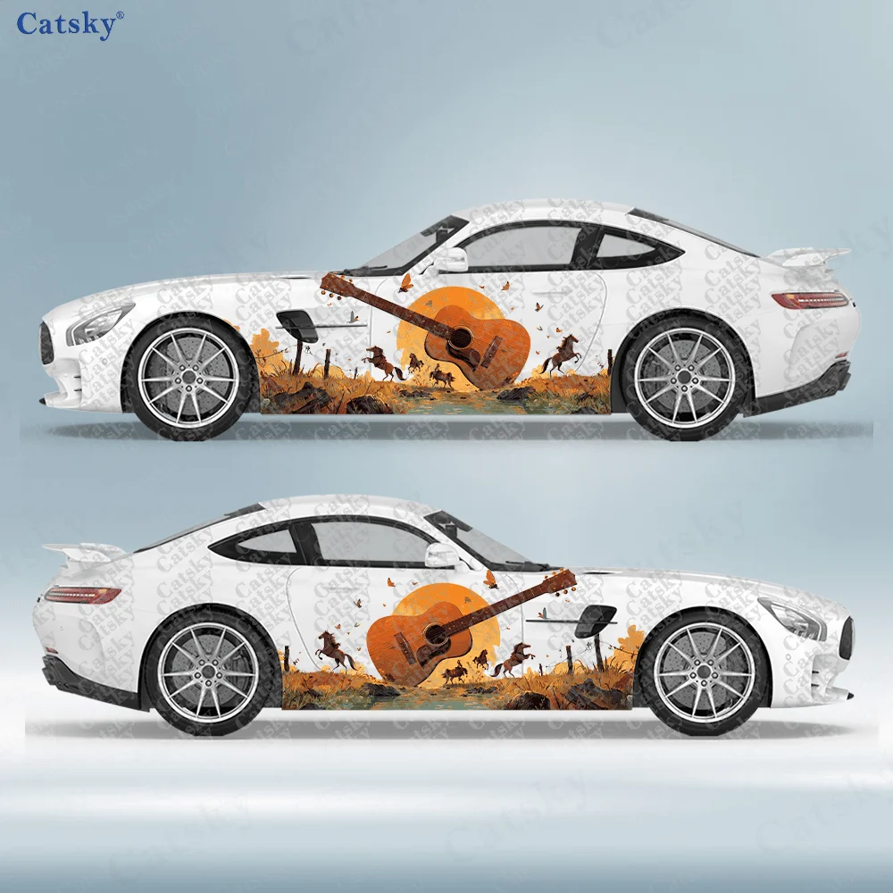 2-adesivi-per-auto-con-chitarra-sunset-durevoli-resistenti-allo-sbiadimento-migliorano-l'estetica-con-un-design-artistico-audace-rivestimenti-in-vinile-per-auto
