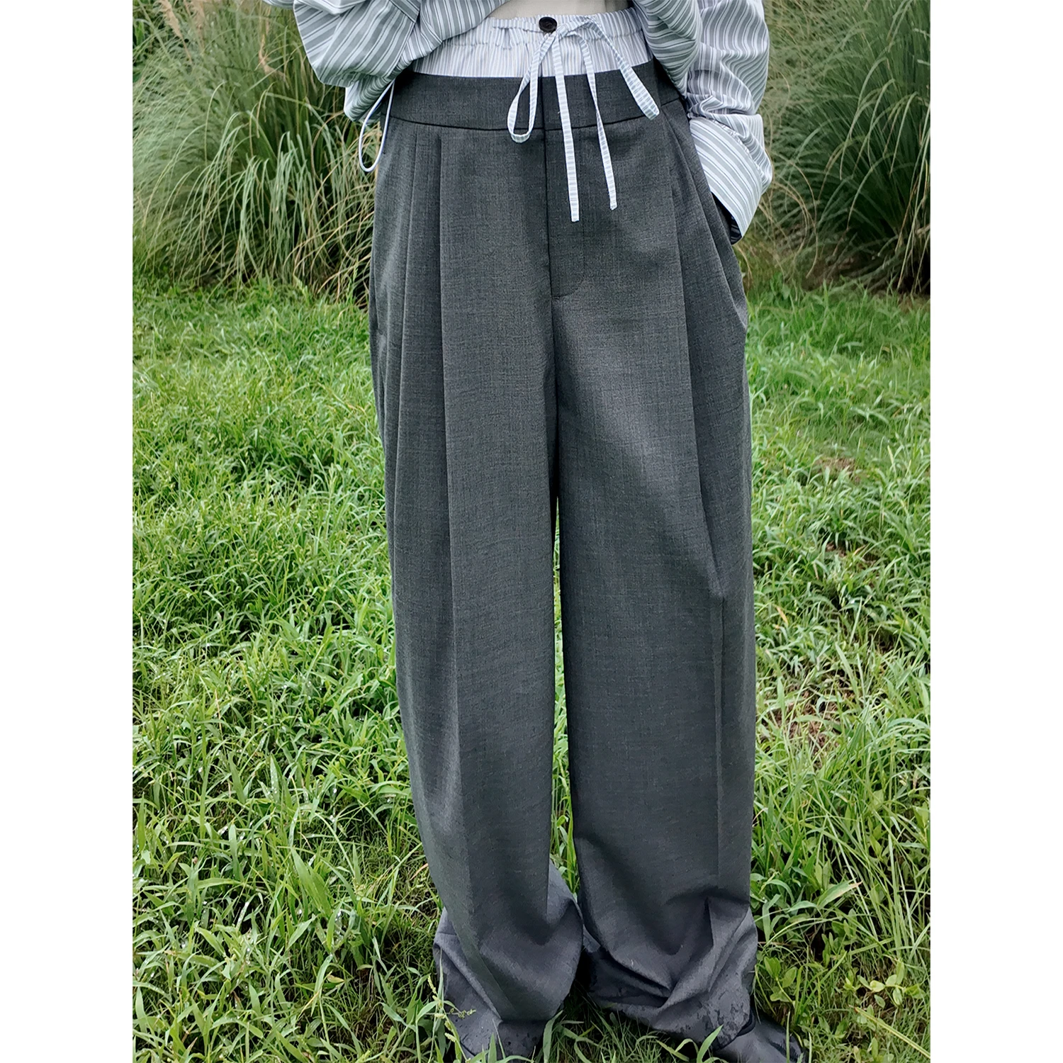 

Брюки Ele Design из смесовой шерсти с эффектом двухслойности, свободного кроя, широкие, в пол, для женщин, приятные к телу, дышащие