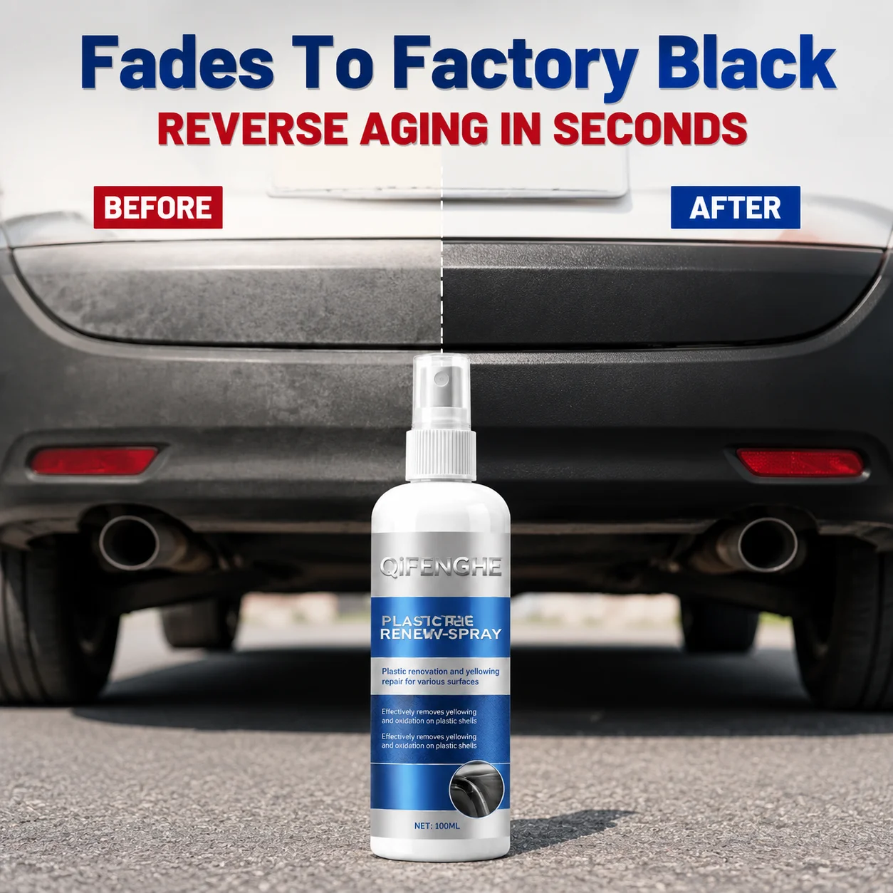 Anti-Fade Plastic Refinish Agent Repair Aged Discolored Trim Restore Shiny Black Finish Long Lasting Waterproof Protection