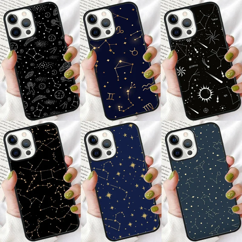 Twelve Constellations Phone Case For iPhone 16 15 14 plus XR XS 11 12 13 Pro max Soft Bumper Shell Cover coque