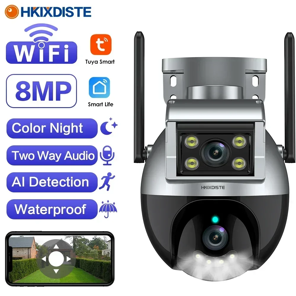 Smart Life 4K Dual Lens Wifi PTZ Security Camera Auto Tracking Outdoor Color Night Vision Wireless CCTV Video Surveillanc Camera