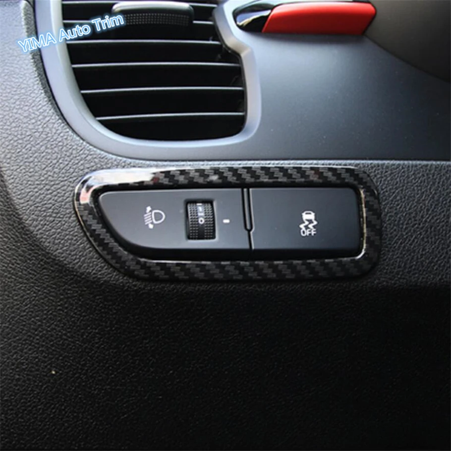 Transmission Shift Gear Panel Head Light Switch Button Cover AC Trim Carbon Fiber Accessories For Kia Rio 4 X-line 2017 - 2021