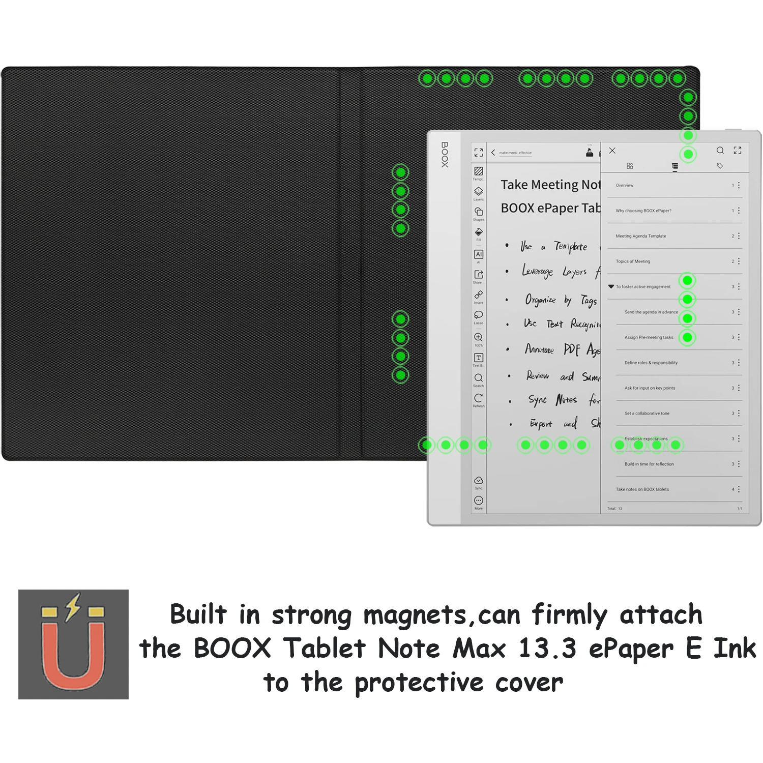 Magnetic Case for Onyx Boox Tablet Note Max 13.3 Ultra-Thin Lightweight Leather Cover with Magnetic Pen Buckle, Auto Sleep/Wake