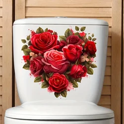Traditional Style Red Rose Flower Wall Decal, PVC Adhesive Sticker for Home Toilet Decoration, Vinyl Car Decals, Art Wallpaper
