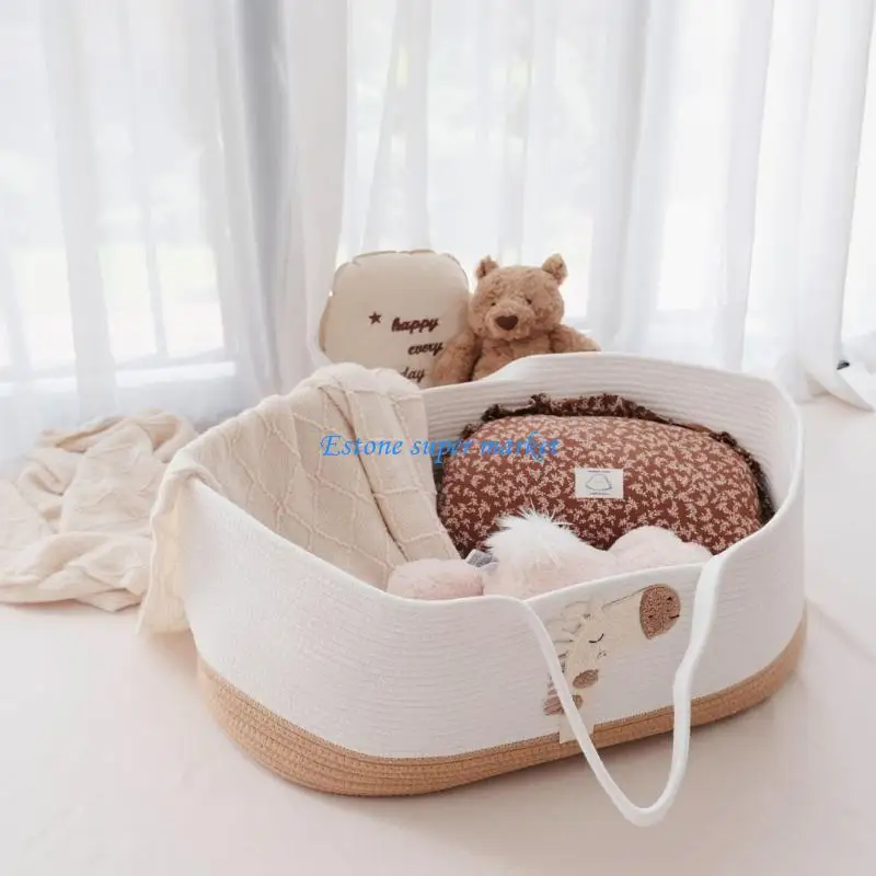 090B Natural Cotton Baby Sleeping Basket Handwoven Infant Bed Safe Sturdy Structure 0-6 Months Compact Nursery Essential
