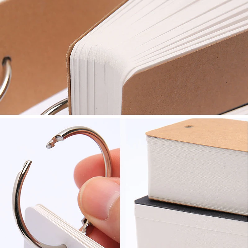 100pcs/box Handwritten Card Notepads Cowhide Color Word Card Kawaii Memo Pad Blank Kraft Paper Cute Ring Buckle Letter Card4x7cm