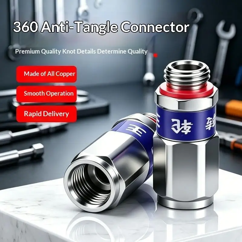 360 Degree Rotatable Water Hose Connector Anti-Twist Copper Quick Fitting Easy Install for Car Wash Patio Cleaning