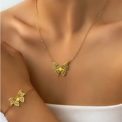 Stainless Steel Jewelry Set Hollow Butterfly Hanging Design Fashion Bracelets Necklaces Jewelry Set For Women Jewelry New Senior