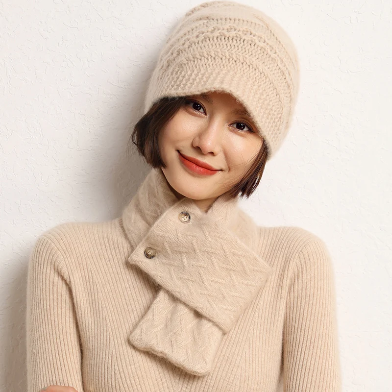 2022 Autumn Winter New Women Hats 100% Pure Cashmere Knitted Headgears Soft Warm Fashion Casual Thick Cap 3 Colors High Quanlity