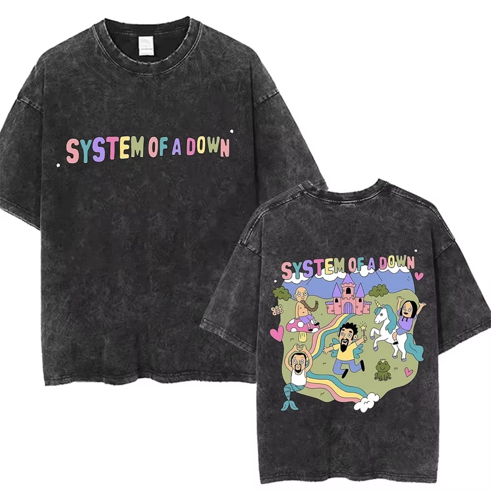 Washed Vintage System of A Down Chop Suey T-shirt Men's Women Retro Rock Oversized T Shirts 90s Alternative Metal Merch T-shirts