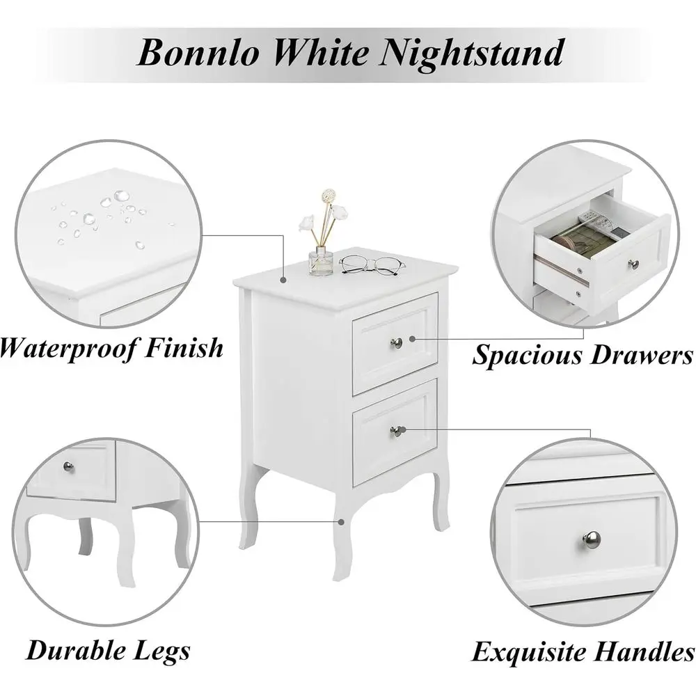 Compact White Nightstand with 2 Drawers for Small Spaces, Ideal for Bedrooms, Dorms, and Living Rooms