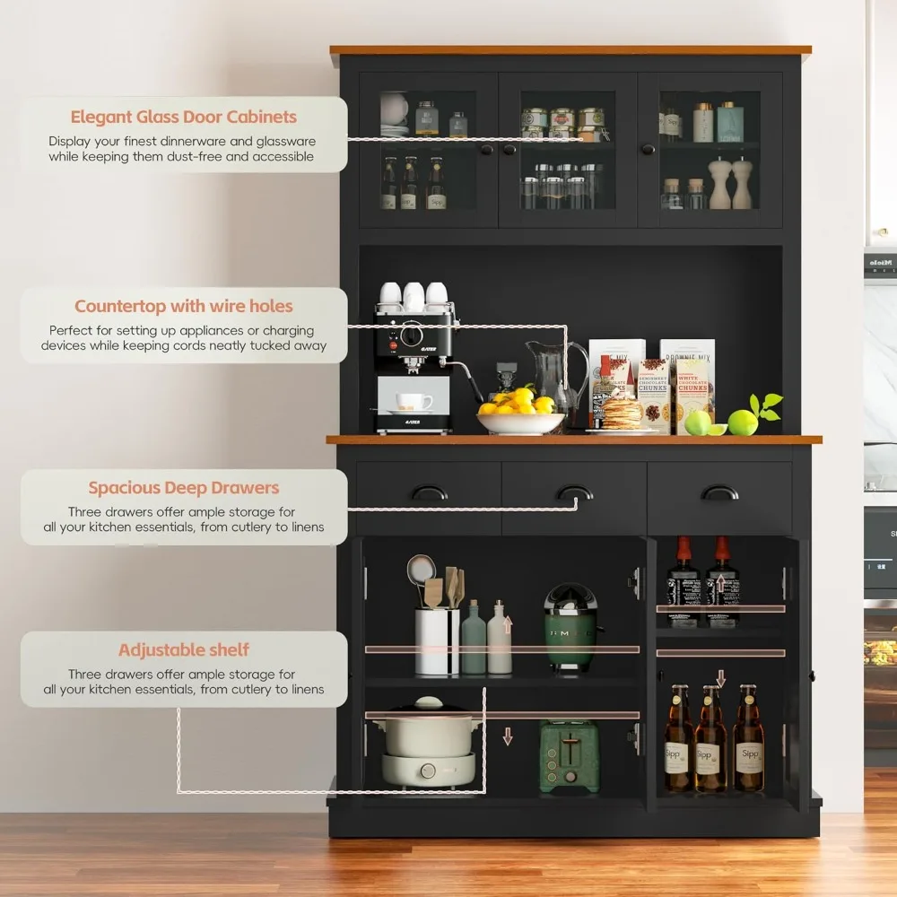 Зарядная станция Высокий кухонный шкаф для кладовой со столешницей, ящиками, полкой для микроволновой печи и решениями для хранения продуктов питания