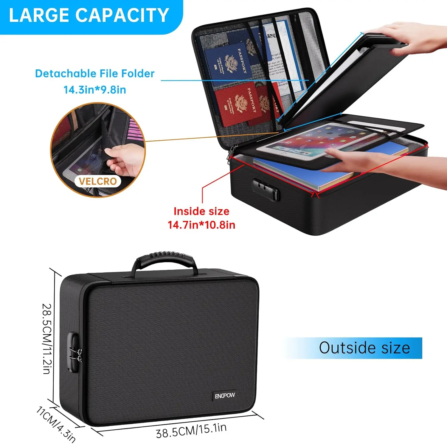 Fireproof Document Organizer Bag with 13 Pockets, Lock & Labels, Water-resistant Portable Storage for Files