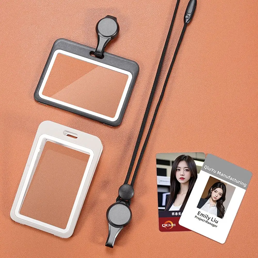 New Double Sides Card Holder Transparent with Lanyard Card Bag Removable Retractable Badge Reel Card Case Office Supplies