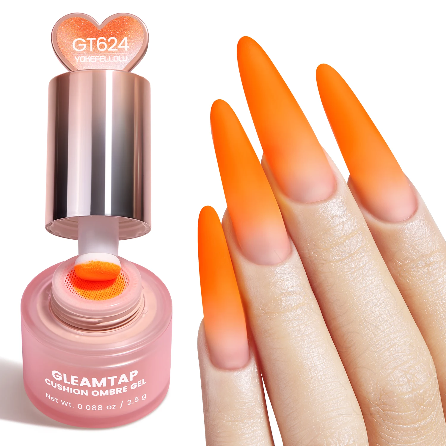YOKEFELLOW GleamTap Cushion Ombre Painting Gel Schwämme Neon-Orange Hochpigmentiertes No-Wipe Gradient Pat Pat Gel Polish GT624 – Detail 26
