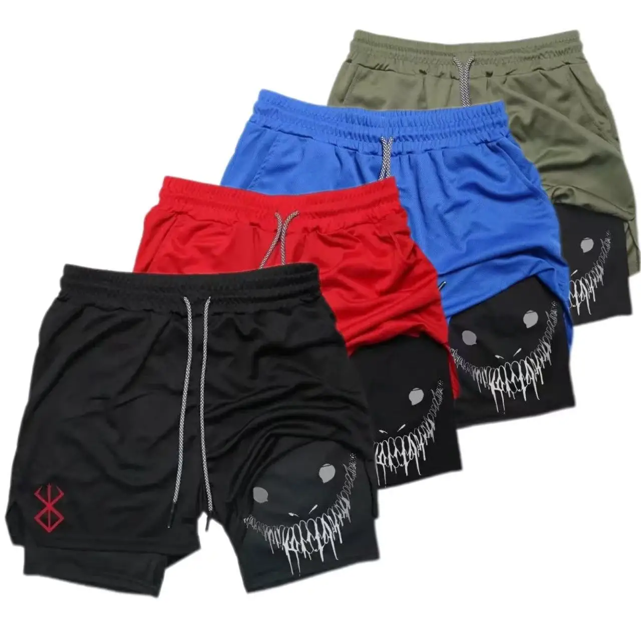 2025 Summer Men's Double Layer Fitness Shorts Drawstring Mesh Lining Elastic Waist Breathable Quick Dry Beach Pool Summer Male