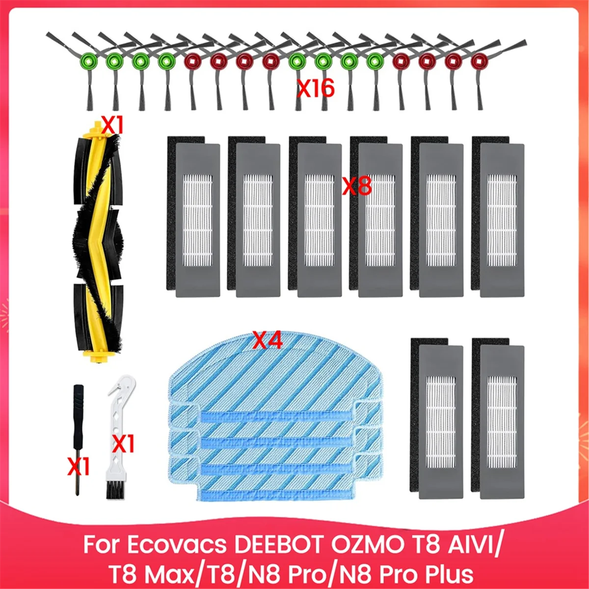 BFYLE For Ecovacs DEEBOT OZMO T8 AIVI/T8 Max/T8 Series/N8 Pro/N8 Pro Plus Robot Vacuum Replacement Parts