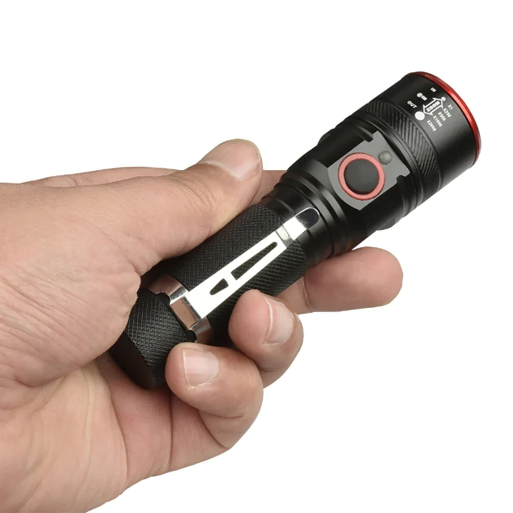 Powerful LED Flashlight Zoom Portable Torch USB ReChargeable Outdoor Water Proof Camping Tactical Flash Light 3 Modes Lantern