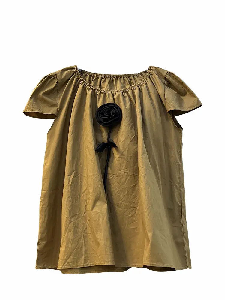 フレンチスイート年齢軽減デザインニッチ立体フラワーパフスリーブシャツ女性の新しい夏のトップ