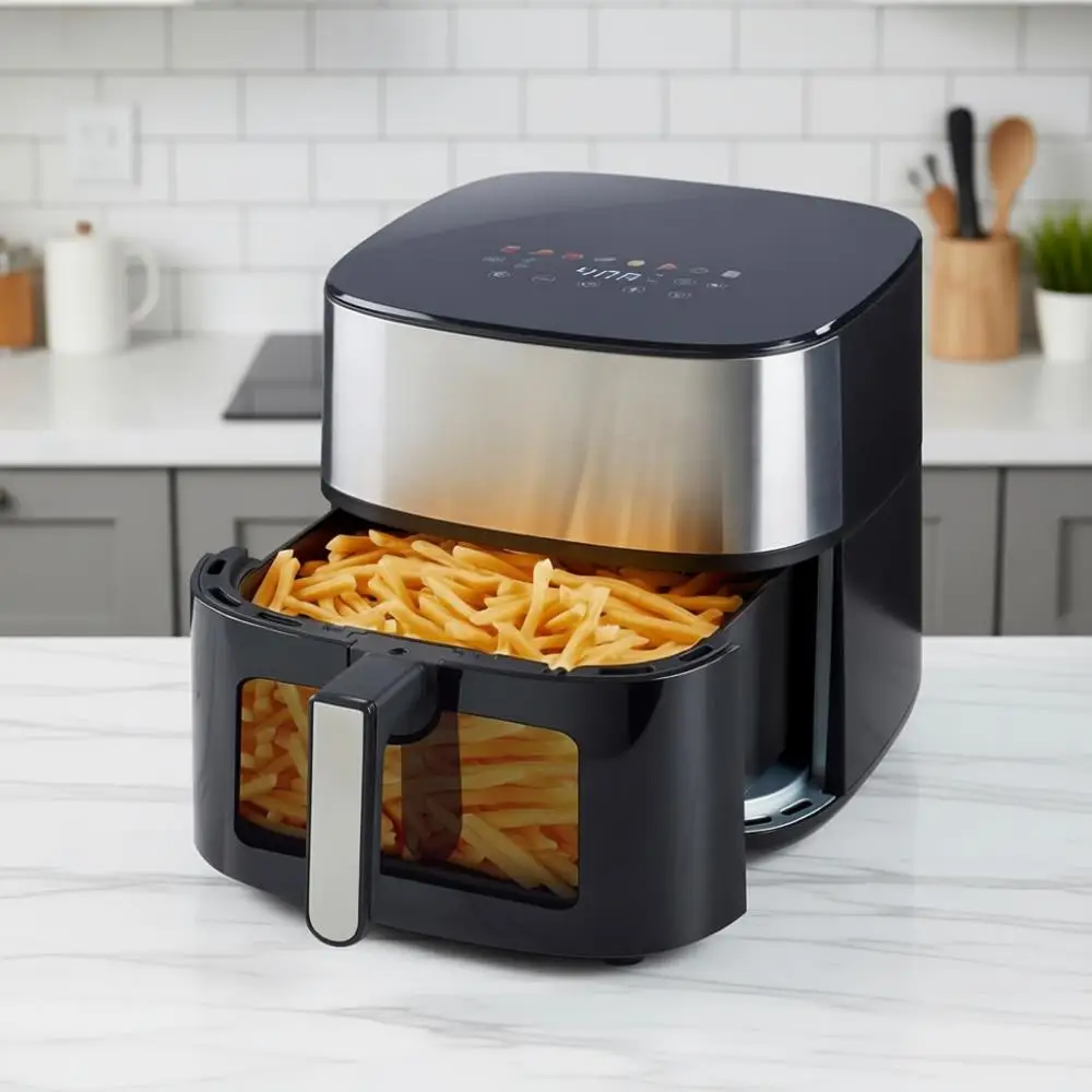 

8 in 1 XL 8.5 QT Large Air Fryer with View Windows, MAX 400°F or Crispy, 85% Less Oil, Roast, Preheat, Shake, Bake, Non-Stick Ba