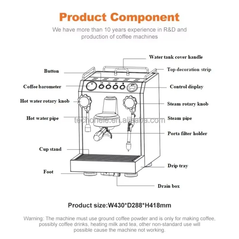 Household Coffee Machine with Grinding Function Semi-automatic Electric Espresso Machine for Latte & Cappuccino