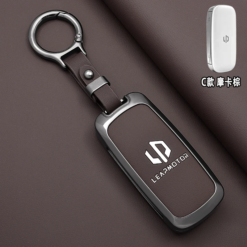 Car Accessories Zinc Alloy Leather Key Case For Leapmotor D19 2026 Key Protective Cover Holder Chain Shell Wallet Buckle