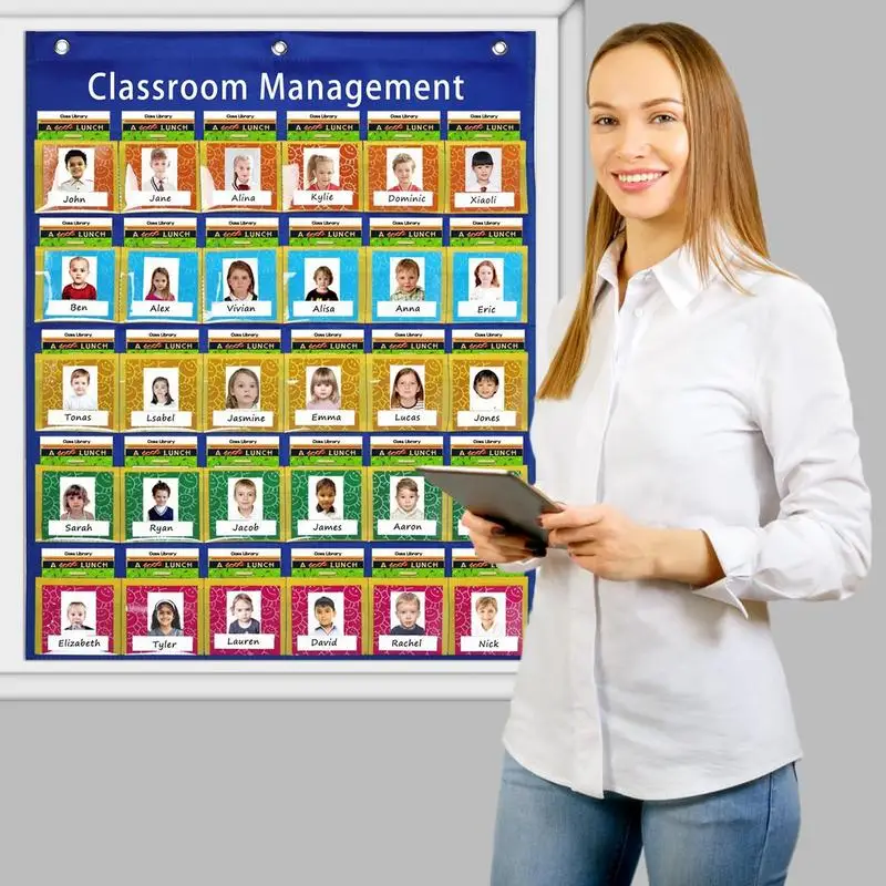 School Classroom Attendance Pocket Chart With 74 Color Cards Teacher Who Is Here Today Accessories For Classroom Management