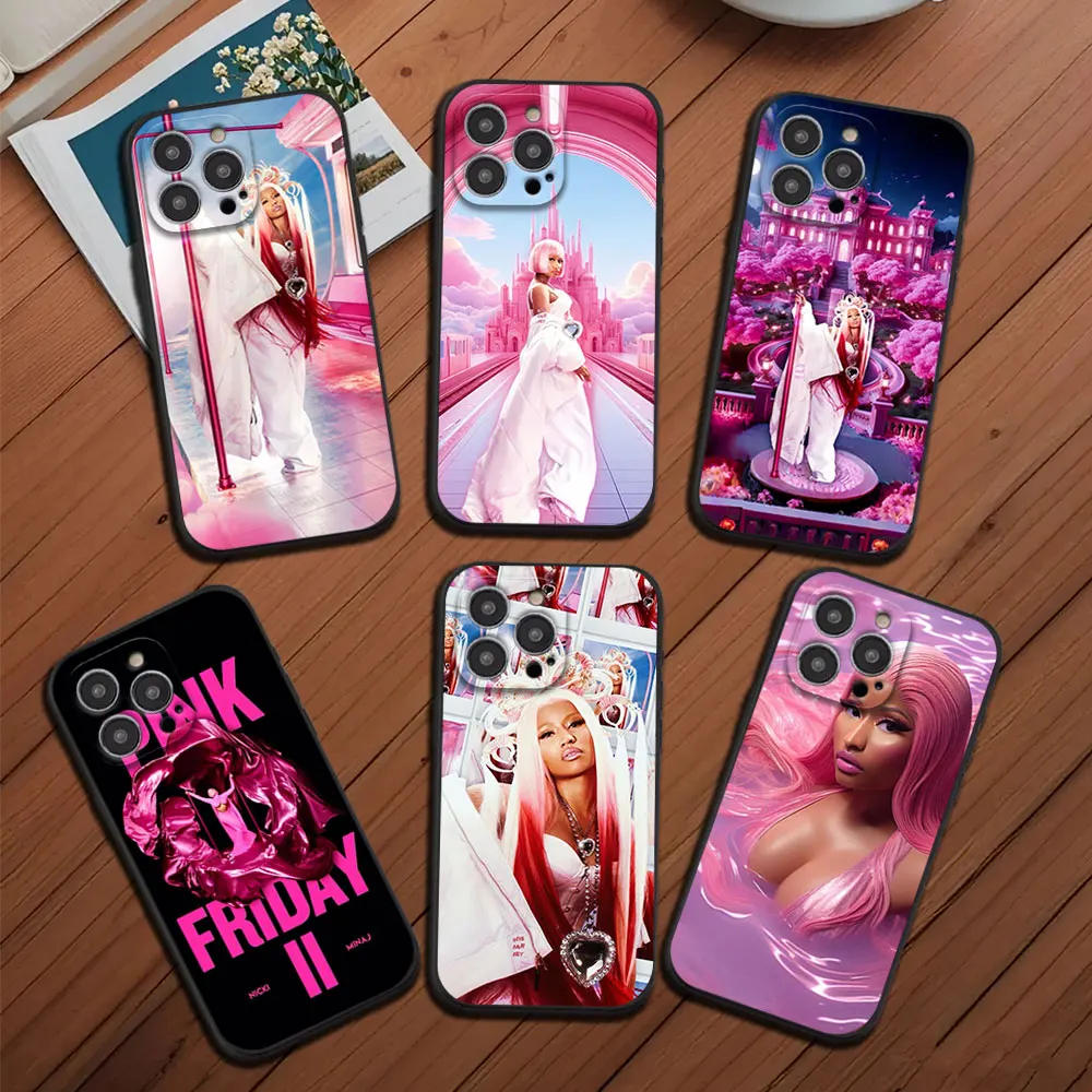 Singer Nicki Minaj Pink Friday 2 Phone Case for iPhone 12 11 13 14 15 16 Max Pro Plus Black Soft Silicone shell