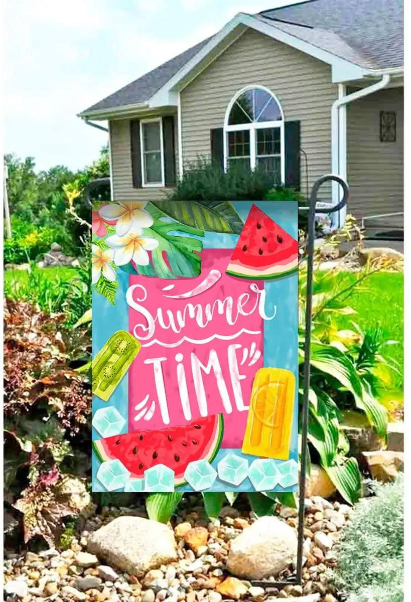 Summer Time Popsicles and Ice Double Sided House Flag Watermelon Garden Banner Banner for Outside House Yard Home Decorative